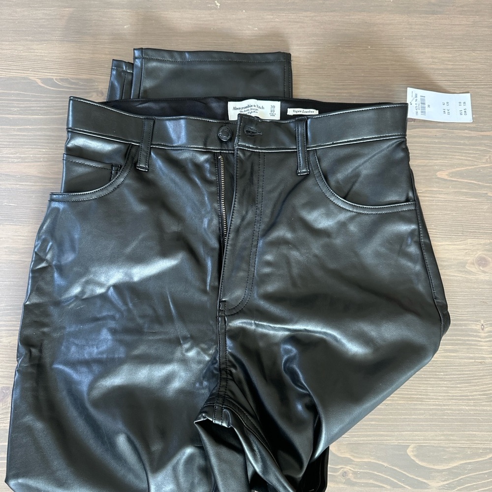Abercrombie & Fitch Faux Leather Straight Leg Pants - Black